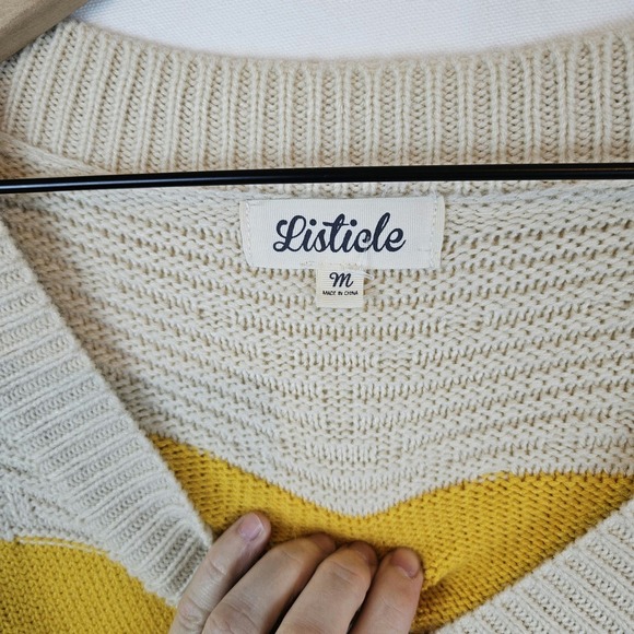 Listicle yellow and cream striped sweater, size M - Picture 2 of 4